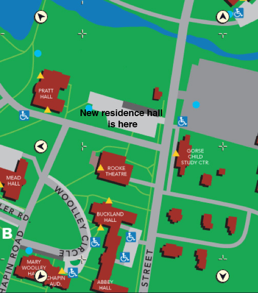 campus map showing location of new residence hall