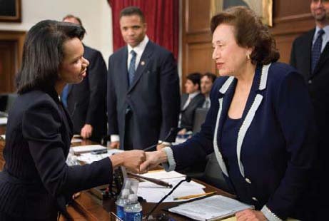 US Representative Nita Melnikoff Lowey ’59 greets Secretary of State Condoleezza Rice.