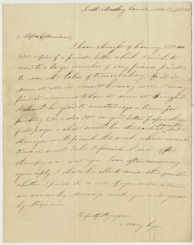 Letter written in 1836 by Mary Lyon