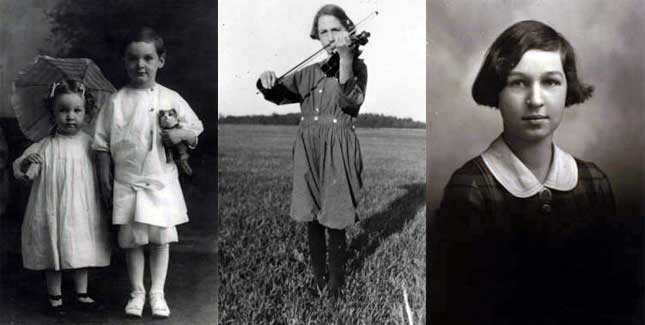 Apgar with her brother Lawrence, 1912; Playing the viola, a lifelong hobby, 1919; At age 10, 1919.