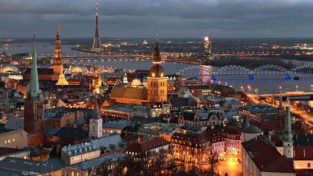 Riga, Latvia, at night, as seen from above