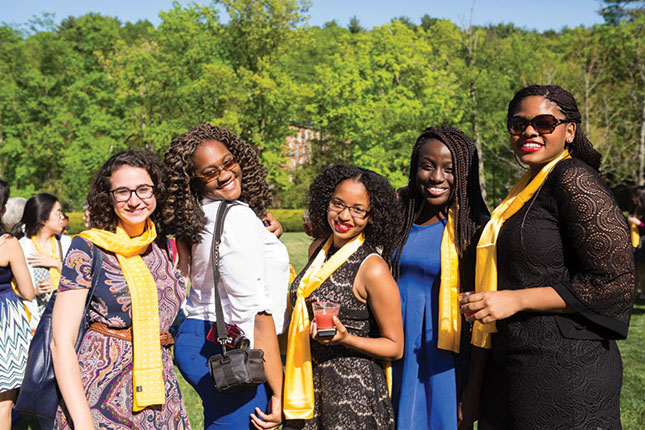 Seniors wear their scarves after the 2015 Welcome New Alumnae Ceremony