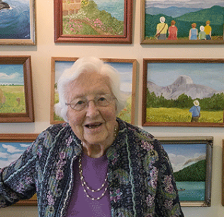 Meg Barstow ’42 with her art