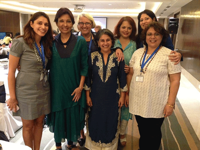 Acting President Sonya Stephens (third from left) enjoys the company of participants of the Mount Holyoke College Shakti Program in Mumbai, India, in August. 