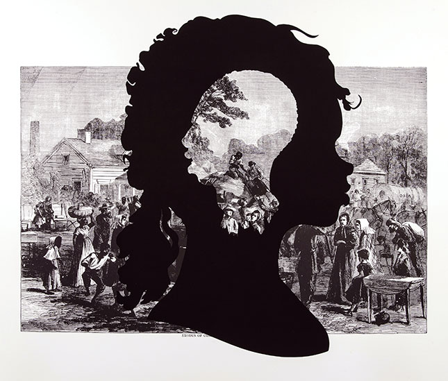 Kara Elizabeth Walker (American, b. 1969). Exodus of Confederates from Atlanta, from the series Harper’s Pictorial History of the Civil War (Annotated), 2005. Offset lithography and silkscreen on Somerset textured paper. Purchase with the Susan and Bernard Schilling (Susan Eisenhart, Class of 1932) Fund and the Belle and Hy Baier Art Acquisition Fund. 2012.14.9