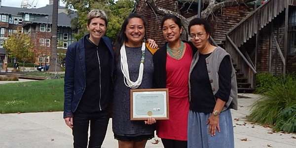 From left to right: Rosalie Fanshel, program manager with the Berkeley Food Institute; Mari Rose Taruc, chair of the board of directors of the Filipino/American Coalition for Environmental Solidarity; Aileen Suzara ’06; and Mount Holyoke Professor Lauret Savoy