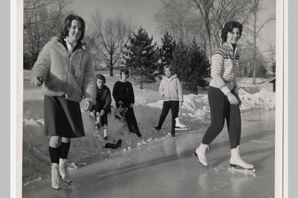 Students skate on Upper Lake, including Susan Birch ’65, Elizabeth Masten '’65, Alison Harmer ’64, and Joan Mead ’64.