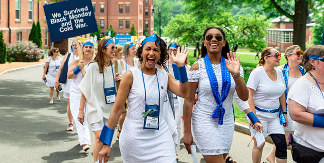 Members of the class of 1988 march in the Alumnae Parade