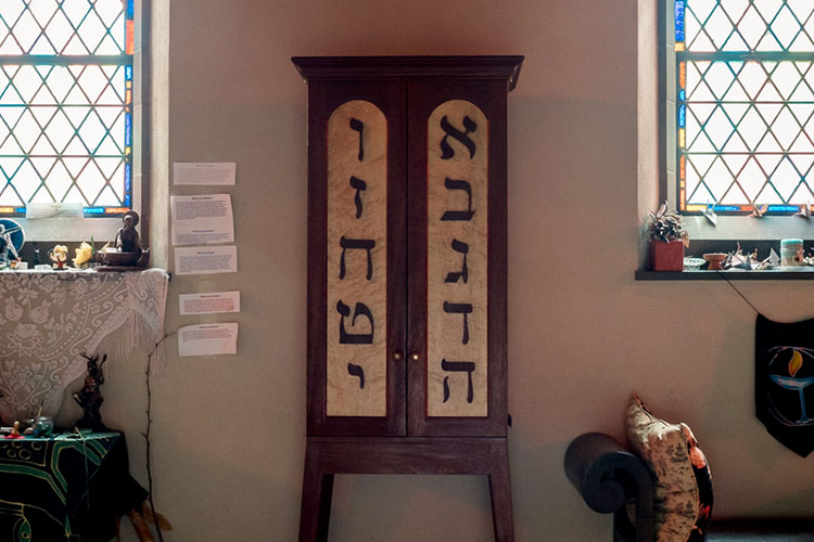 Double-doored cabinet with Hebrew symbols
