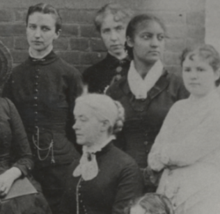A photo of Hortense Parker and several classmates. Parker is looking off to the right of the camera.